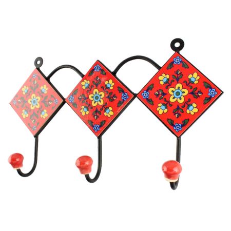 Red Tiny Flower Ceramic Tile Wall Hook